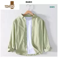 YANXU薄款潮男装长袖衬衫日系复古纯色男长袖衬衣休闲灰色上衣