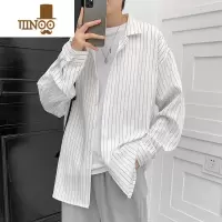 YANXU夏季条纹衬衫男长袖潮宽松港风日系痞帅韩版潮流百搭帅气学生休闲