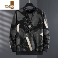 YANXU300斤胖子圆领卫衣男加肥加大码宽松长袖T恤薄款拼色打底衫潮