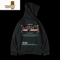 YANXU大码连帽美式复古胖子男装潮流宽松水洗做旧卫衣加绒春