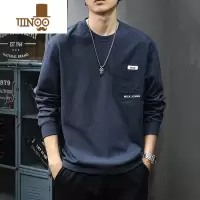 YANXU秋季潮牌长袖t恤男宽松大码打底衫ins拼接口袋圆领卫衣潮