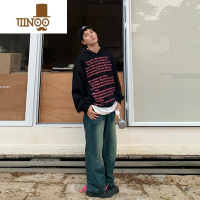 YANXUHolocene美式潮牌字母印花卫衣男连帽慵懒风秋季高街情侣宽松帽衫