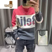 YANXU圆领卫衣男2023新款字母印花拼色长袖内搭青年打底衫无帽外套