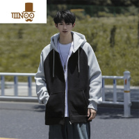 YANXU开衫卫衣男冬款美式复古男生撞色拼接连帽潮牌宽松长袖外套