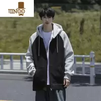 YANXU开衫卫衣男冬款美式复古男生撞色拼接连帽潮牌宽松长袖外套