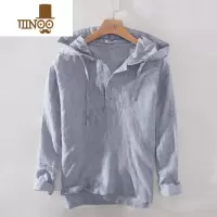YANXU极麻日系清新连帽百搭薄款亚麻卫衣男士休闲宽松透气棉麻上衣外套