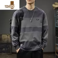 YANXU美式复古潮流撞色拼接卫衣男宽松大码秋季长袖t恤打底衫