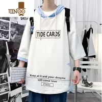 YANXUins超火的七分袖男T恤常规潮流韩版宽松夏季学生连帽大码短袖卫衣