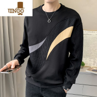 YANXU黑色圆领卫衣男款2023新款潮牌设计感小众初男士上衣服