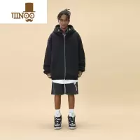 YANXUTHE ONE580克baby绒简约纯色开衫连帽卫衣男情侣加绒外套