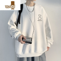 YANXU潮牌反光小熊圆领卫衣男ins潮流宽松打底衫情侣装长袖