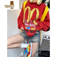 YANXUHULISS美式复古麦当劳印花连帽卫衣男女宽松情侣帽衫麦门永存