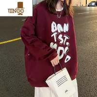 YANXU不一样情侣装卫衣加绒酒红色圆领款2022新款秋季衣服男设计感