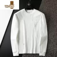YANXU轻奢秋季薄款拼接华夫格白色圆领卫衣男长袖修身外穿休闲t恤男装