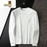 YANXU轻奢秋季薄款拼接华夫格白色圆领卫衣男长袖修身外穿休闲t恤男装