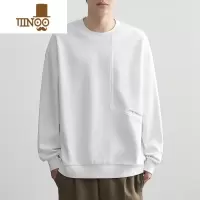 YANXU卫衣男士2023秋季新款圆领潮流简约纯白色长袖T恤男宽松套头上衣