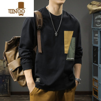 YANXU潮牌拼接设计感长袖t恤男宽松大码秋季ins圆领打底衫卫衣