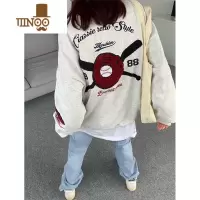 YANXUNECOYEP2023春季美式复古潮牌嘻哈圆领宽松套头情侣款卫衣男外套