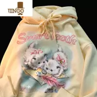 YANXUCURPOPP 甜美小猫咪连帽卫衣男早秋奶系oversize宽松情侣上衣