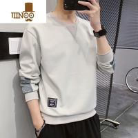 YANXU潮牌圆领卫衣男士2023新款拼接潮流宽松大码百搭长袖外套男