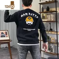 YANXU后背卡通人物图案刺绣印花秋季男士长袖卫衣圆领潮牌套头上衣外穿