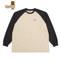 YANXU春季日系潮牌卫衣插肩拼接刺绣圆领华夫格长袖男T恤宽松