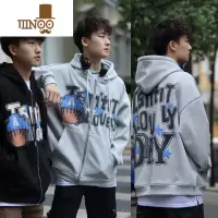 YANXU设计脏辫印花拉链开衫外套加绒复古卫衣宽松男女