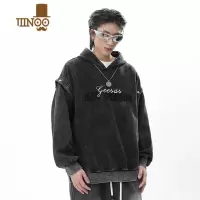 YANXU潮牌美式高街字母刺绣连帽卫衣男秋季设计感可拆卸袖休闲情侣帽衫