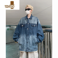 YANXU日系复古情侣装韩版做旧牛仔外套男女宽松设计感夹克上衣潮