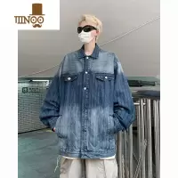 YANXU日系复古情侣装韩版做旧牛仔外套男女宽松设计感夹克上衣潮