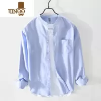YANXU日系立领牛津纺长袖衬衫男宽松休闲衬衣外套白色寸上衣