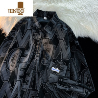 YANXU长袖灯芯绒衬衫男潮牌ins日系复古痞帅印花休闲雅痞宽松外套