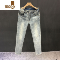YANXU感男士牛仔裤潮牌新款高端复古修身小脚韩版弹力九分裤