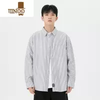 YANXU灰白条纹长袖衬衫男日系复古宽松休闲衬衣外穿薄外套潮