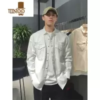 YANXU实体店~美式工装秋季新款日系纯色长袖衬衫男口袋装饰衬衣薄外套