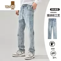 YANXU高街猫抓痕浅色牛仔裤男士潮牌美式男款复古休闲水洗裤子