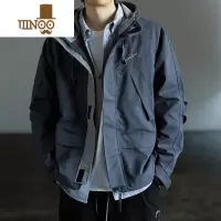 YANXU写意stFreehand秋季新款日系复古连帽休闲风衣男工装宽松男外套