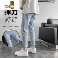 YANXU夏季薄款浅蓝色九分牛仔裤男士宽松直筒韩版潮流修身款小脚长裤子