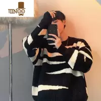 YANXU毛衣男款日系不规则条纹线衣青少年宽松慵懒风潮牌针织衫外套