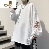 YANXU高街vibe风重工破洞白色毛衣男情侣慵懒风嘻哈潮牌宽松破坏感线衣