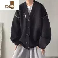 YANXU日韩古着慵懒潮流薄款针织衫外套男女insV领简约宽松外穿开衫毛衣