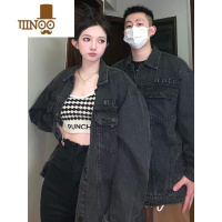 YANXU高街复古黑灰水洗做旧牛仔夹克男女春季潮牌百搭休闲宽松情侣外套
