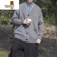 YANXU黑色开衫毛衣外套男宽松简约纯色V领针织衫港风潮牌情侣外套