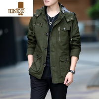 YANXU连帽风衣外套男中长款男士夹克男装2022新款秋季薄款上衣