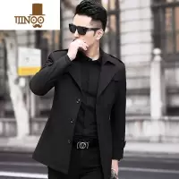 YANXU男士风衣短款翻领商务休闲单排扣大衣英伦风中青年装夹克外套