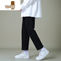 YANXU2023夏季黑色牛仔裤男款港风宽松直筒毛边九分裤潮牌高街男士裤子