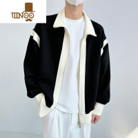 YANXU双拉链夹克外套男长袖休闲宽松痞帅潮牌拼色翻领针织开衫春