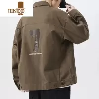 YANXUCNC 美式工装夹克男宽松大码秋季新款日系潮牌卡其色休闲牛仔外套