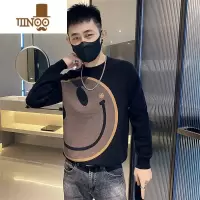 YANXU男士毛衣新款2022加厚笑脸提花针织打底衫网红潮牌线衣