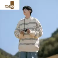YANXU日系条纹毛衣男2023新款宽松圆领针织衫潮牌慵懒情侣套头线衣